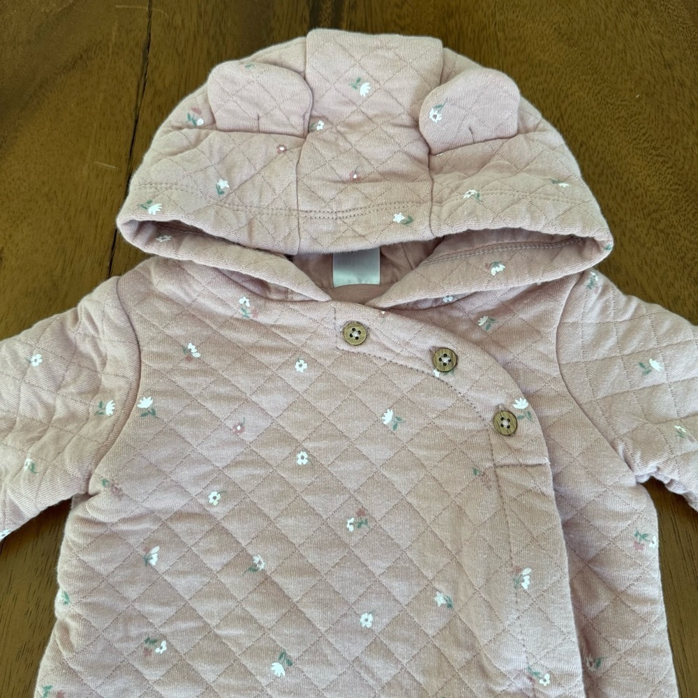 NEW Carter’s Pink & Floral Quilted Baby Girl Footed One Piece Outerwear 3M - Picture 2 of 5